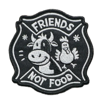 Cute Cow and Chicken 'Friends Not Food' Embroidered Velcro Patch