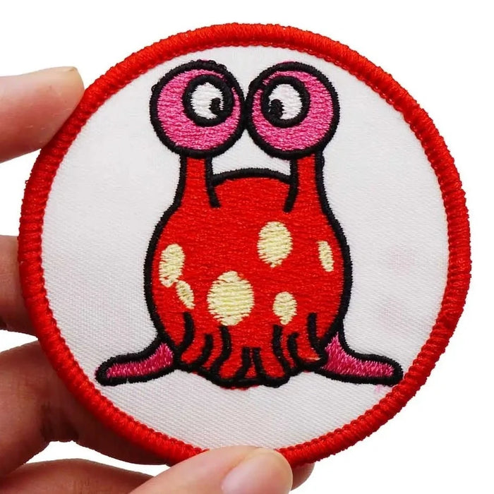 Red Alien Snail 'Round | 1.0' Embroidered Velcro Patch