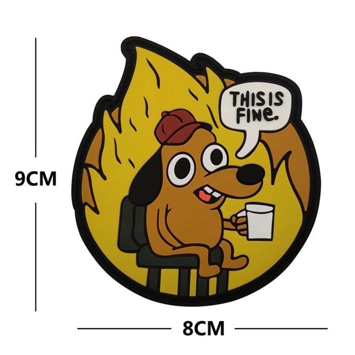 Cute Dog 'Drinking Coffee | This Is Fine' PVC Rubber Velcro Patch