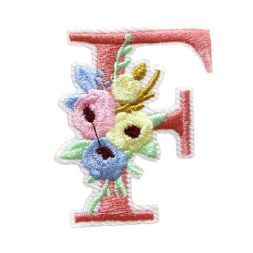 Cute 'Pink Letter F | Flowers' Embroidered Patch