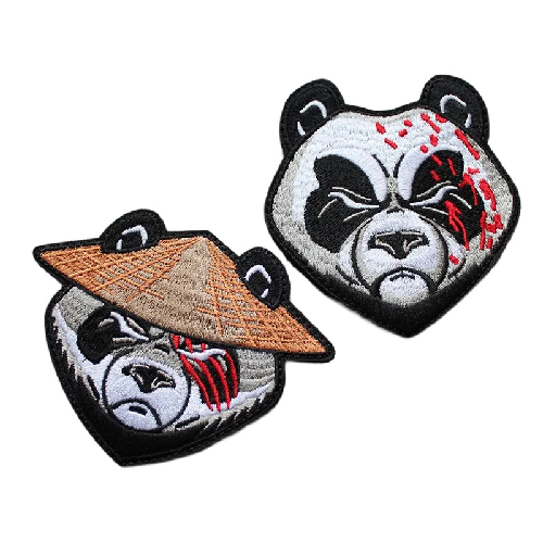 Panda Head 'Set of 2' Embroidered Velcro Patch