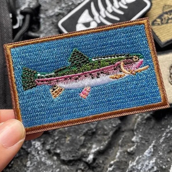 Rainbow Trout Fish 'Square' Embroidered Velcro Patch
