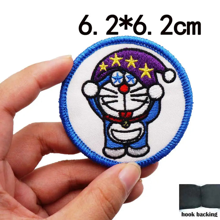Doraemon 'Wearing Purple Hat | Round' Embroidered Velcro Patch