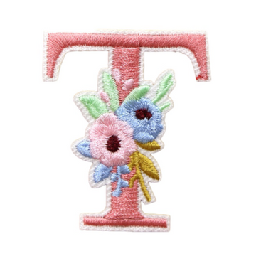 Cute 'Pink Letter T | Flowers' Embroidered Patch