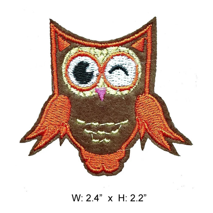 Cute Brown Owl 'Winks' Embroidered Patch