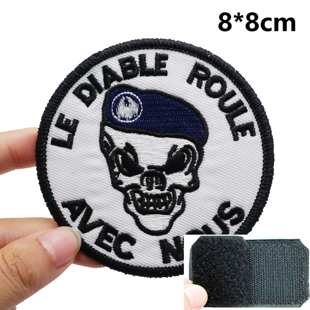 Skull 'Le Diable Roule Avec Nous' Embroidered Velcro Patch