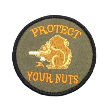 Squirrel 'Protect Your Nuts | Round' Embroidered Velcro Patch