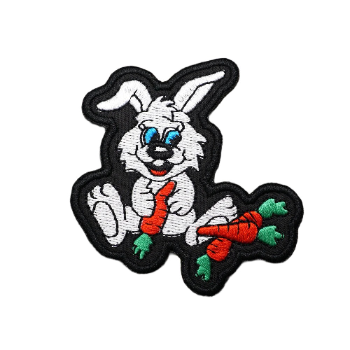Cute Rabbit 'Eating Carrots' Embroidered Velcro Patch