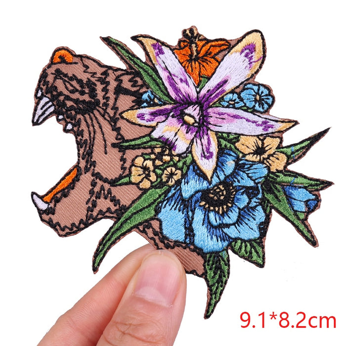 Floral Head 'Roaring Tiger' Embroidered Patch