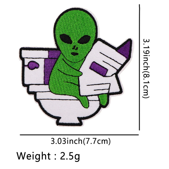 Funny Alien ‘Reading and Pooping’ Embroidered Patch