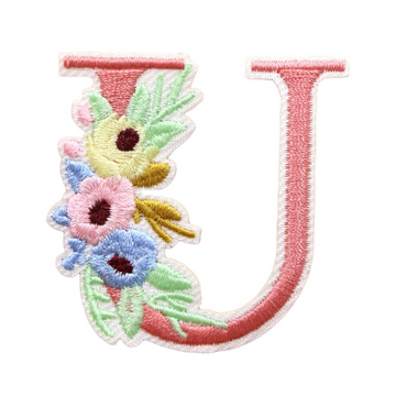 Cute 'Pink Letter U | Flowers' Embroidered Patch