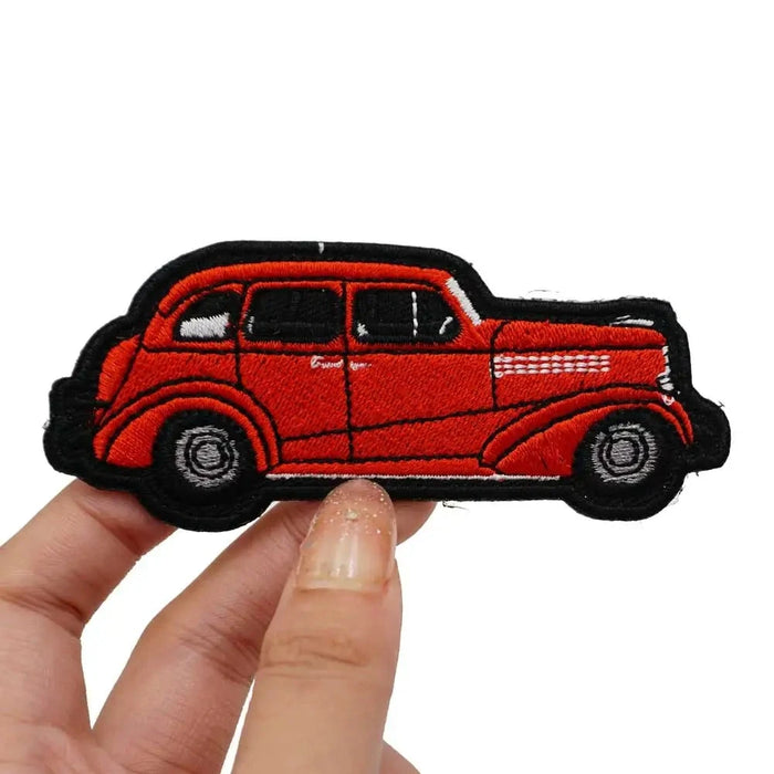 Red Vintage Car Embroidered Velcro Patch
