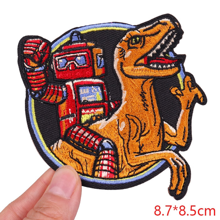 Cute 'Robot Riding A Dinosaur' Embroidered Patch