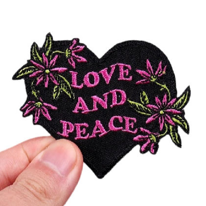 Heart Shaped 'Love and Peace' Embroidered Patch