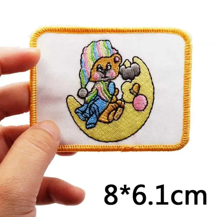 Cute Bear 'Sitting on Moon | Square' Embroidered Patch