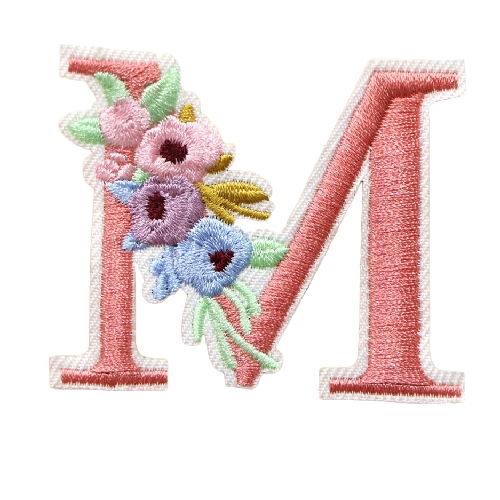 Cute 'Pink Letter M | Flowers' Embroidered Patch
