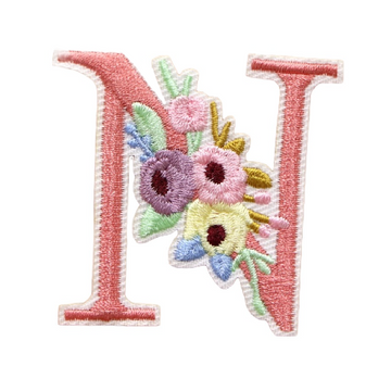 Cute 'Pink Letter N | Flowers' Embroidered Patch