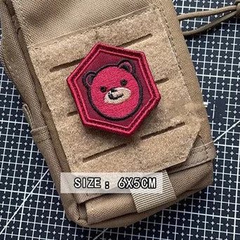 Cute 'Red Bear Head' Embroidered Velcro Patch