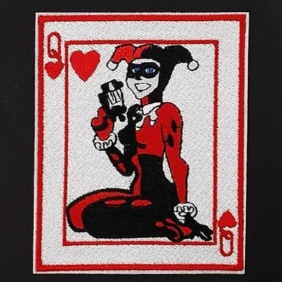 harley quinn card sleeves Harley Quinn 'Queen of Hearts Card' Embroidered Velcro Patch
