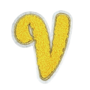 Cute Yellow Chenille 'Letter V' Embroidered Patch