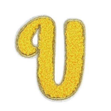 Cute Yellow Chenille 'Letter U' Embroidered Patch