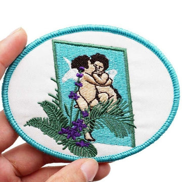 Cute 'Angels Hugging | Portrait' Embroidered Velcro Patch