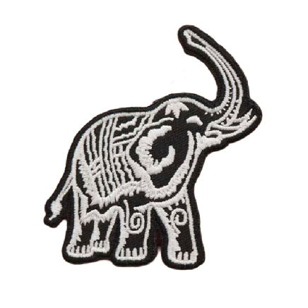 Cute Elephant 'Black And White' Embroidered Patch