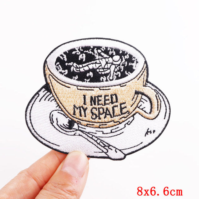 Coffee Cup 'I Need My Space' Embroidered Patch