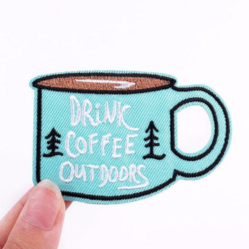 Coffee Cup 'Drink Coffee Outdoors' Embroidered Patch