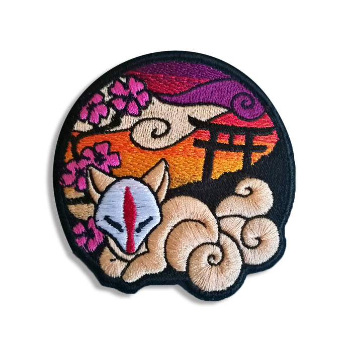 Cute 'Fox | Inari Shrine And Cherry Blossom' Embroidered Patch