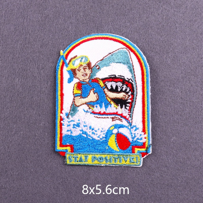 Stay Positive 'Boy Inside A Shark Mouth' Embroidered Patch