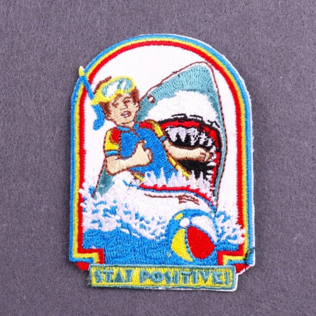 Stay Positive 'Boy Inside A Shark Mouth' Embroidered Patch