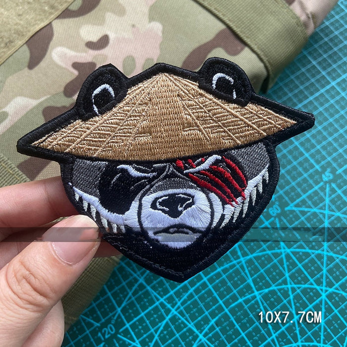 Cool 'Panda Head | Straw Hat' Embroidered Velcro Patch