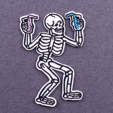 Skeleton 'Holding Two Drinks' Embroidered Patch