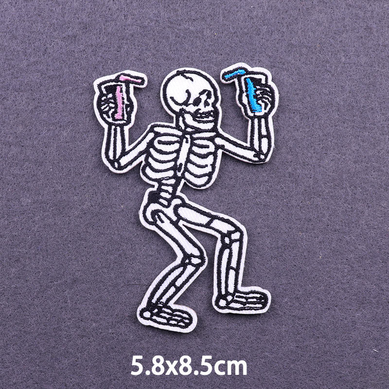 Skeleton 'Holding Two Drinks' Embroidered Patch