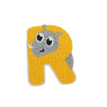 Cute Animal 'Letter R | Rhinoceros' Embroidered Patch