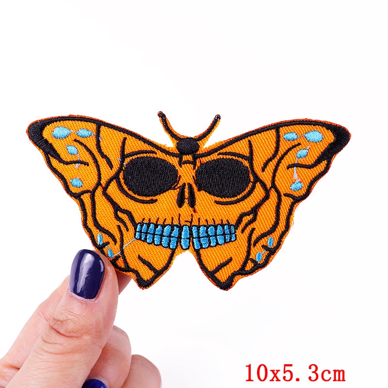Skull x Orange Butterfly Embroidered Patch