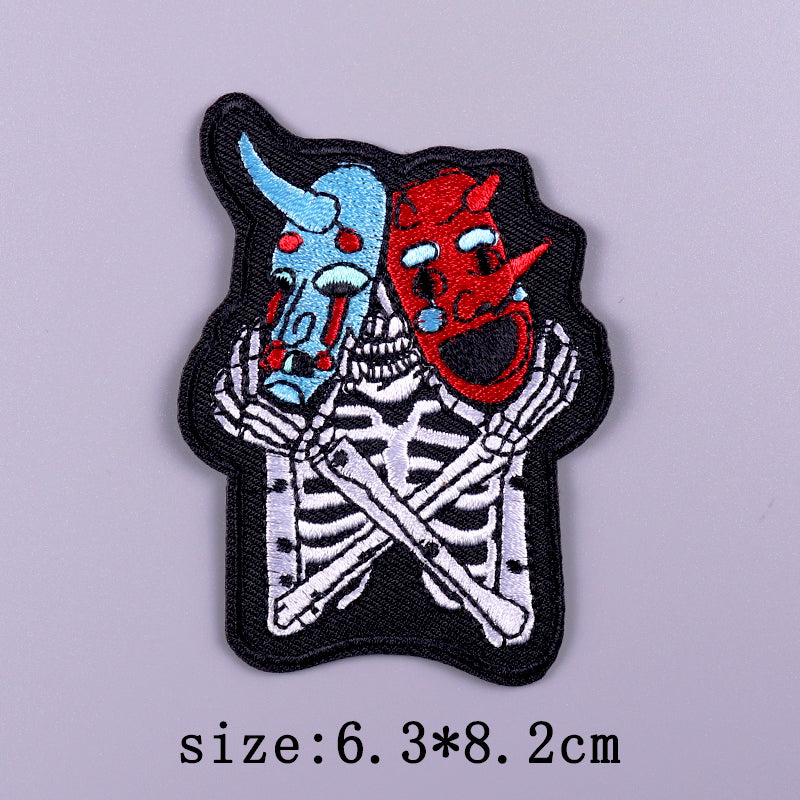 Skeleton 'Two Devil Masks' Embroidered Patch
