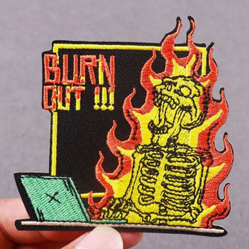 Skull 'Burn Out | Flaming Skeleton' Embroidered Patch