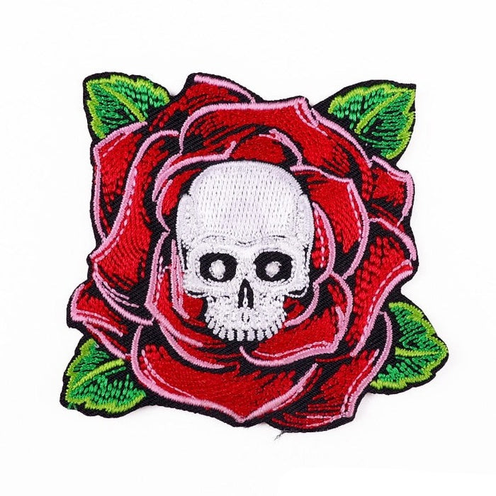 Halloween 'Red Rose And Skull' Embroidered Patch