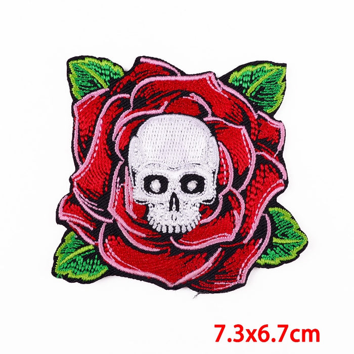 Halloween 'Red Rose And Skull' Embroidered Patch