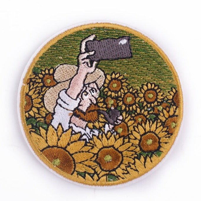 Van Gogh 'Taking Selfie | Sunflower Field' Embroidered Patches