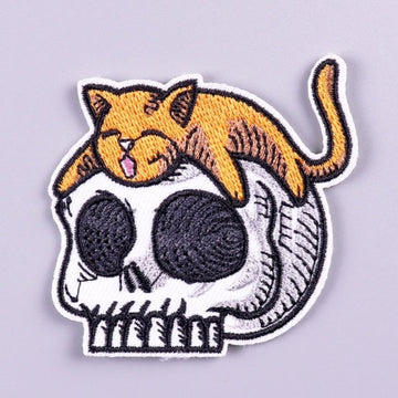 Ginger Cat 'Sleeping On Skull' Embroidered Patch