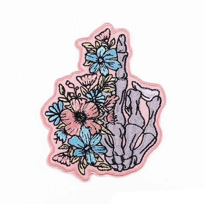 Cute Flowers 'Half Skeleton Hand'  Embroidered Patch