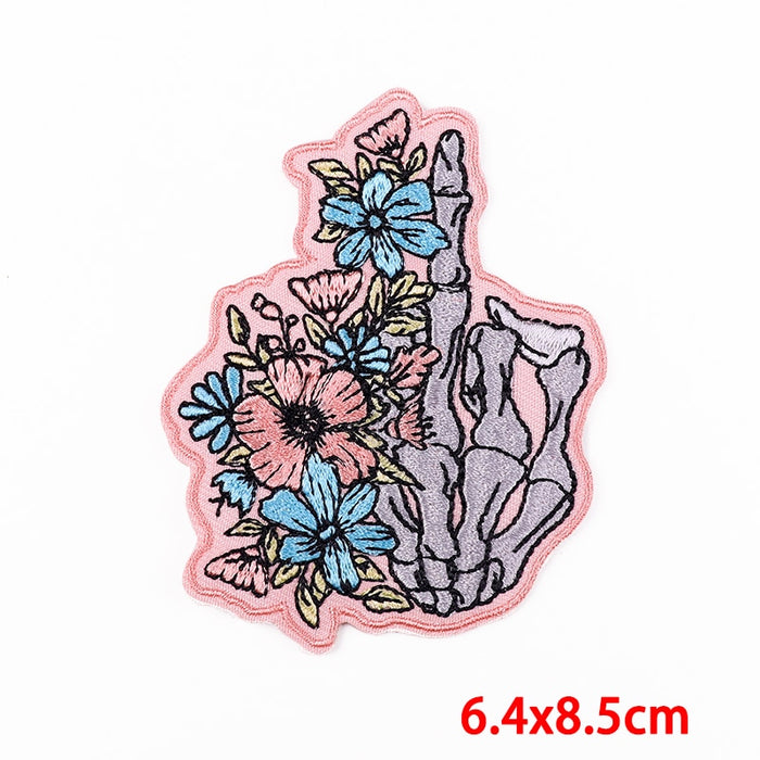 Cute Flowers 'Half Skeleton Hand'  Embroidered Patch