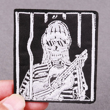 Skull 'Playing Guitar' Embroidered Patch