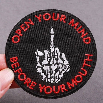 Skeleton Hand 'Open Your Mind Before Your Mouth | F*ck U' Embroidered Patch