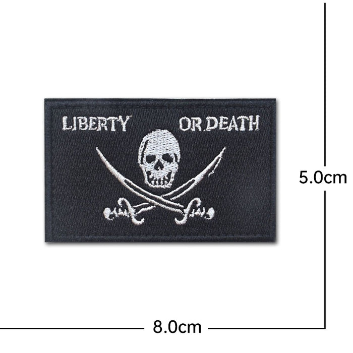 Pirate Skull 'Liberty Or Death' Embroidered Velcro Patch