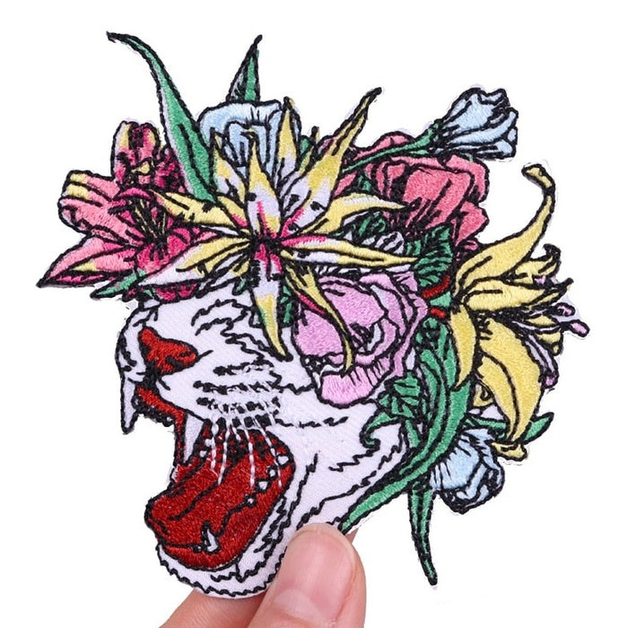 Floral Head 'Yawning Tiger' Embroidered Patch