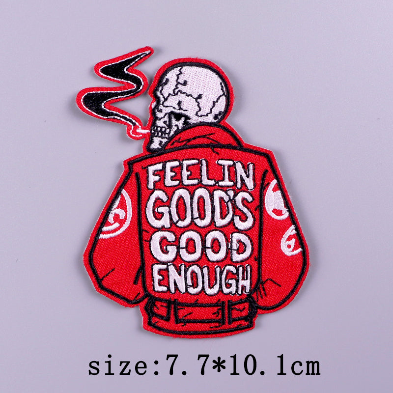 Skull 'Feelin Good's Good Enough | Smoking' Embroidered Patch